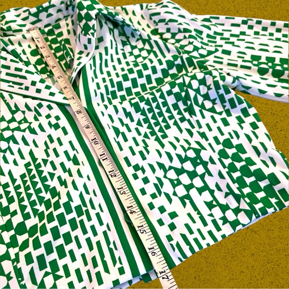 VTG 70s Mod Green & White Abstract Pattern Dress & Button Front Cardigan Set | S - Picture 13 of 16